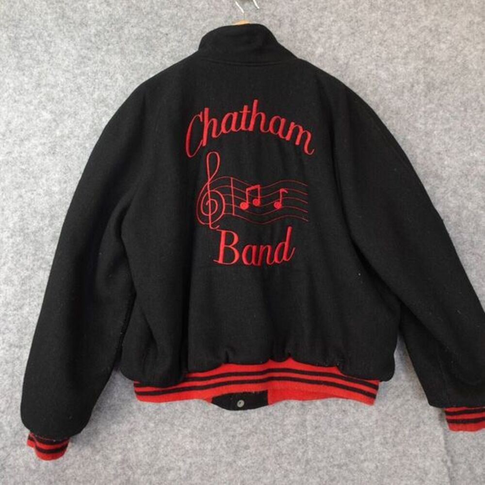90s Y2K Vintage Jacket Mens L Black Chatham Varsity PYRAMID Band Jazz‎ Stadium